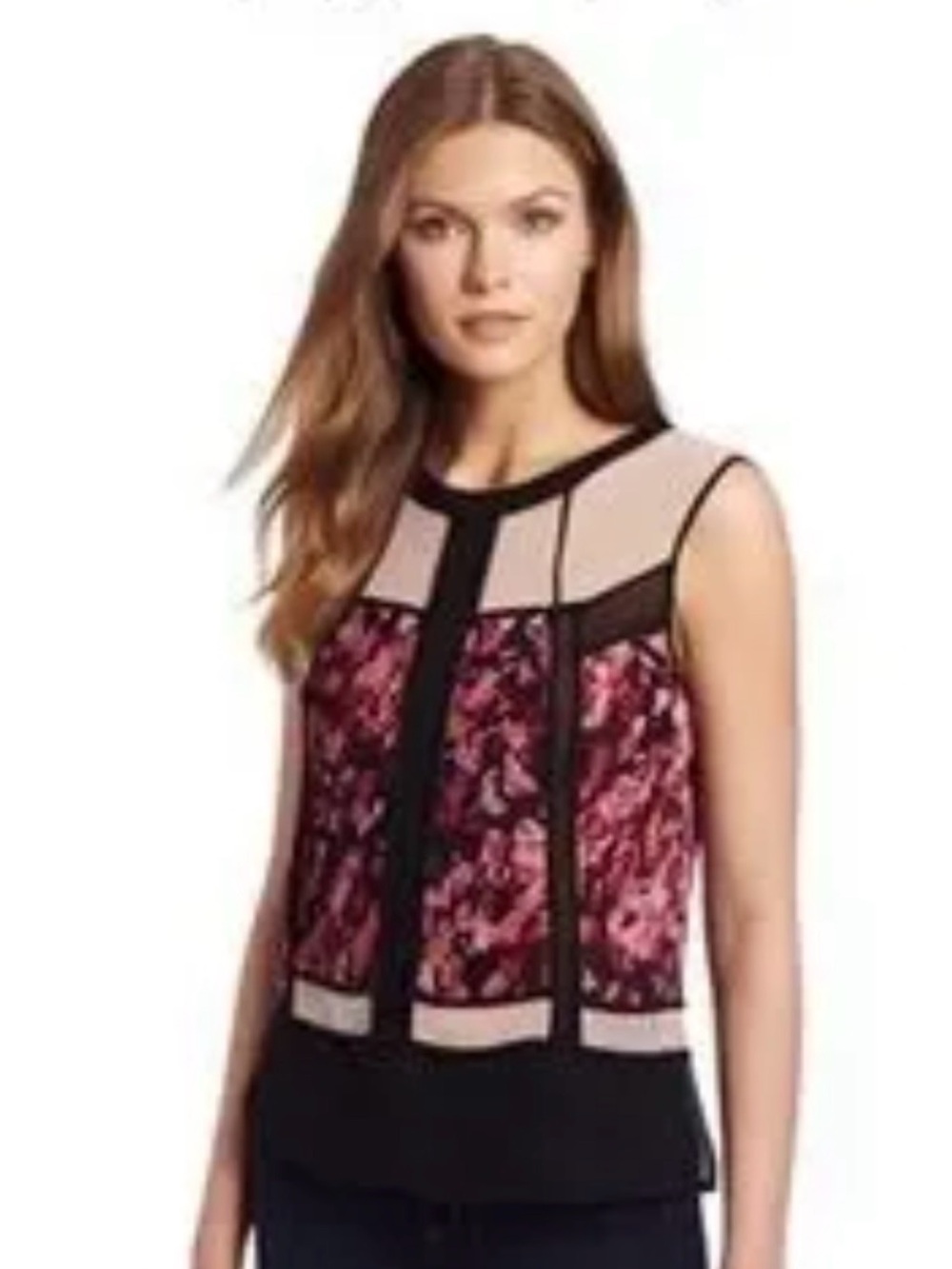 RARE LIKE NEW BCBG Maxazria Floral Mesh Panel Top - tagged XS fits XS/S